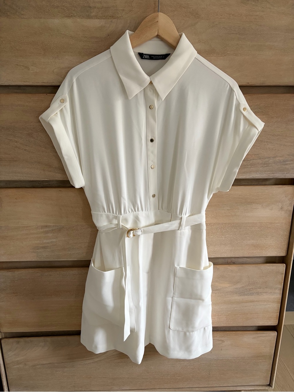 NWOT ZARA white button front mini shirt dress with short sleeves